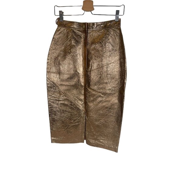 Vintage 1980s PIA RUCCI Gold Crackled Leather Pencil Long Skirt Sz 8 - Picture 2 of 4